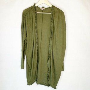 NWT Remixmess Open Cardigan Sweater Green Fringe S
